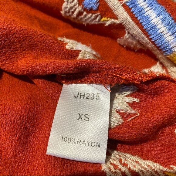 THML Orange Embroidered Hem Pleated Halter Boho Mini Dress Women's Size XS - Picture 10 of 15